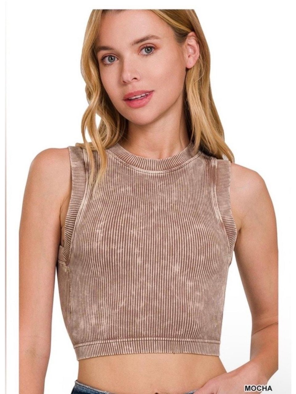 Zenana Outfitters Mocha Ribbed Crop Tank